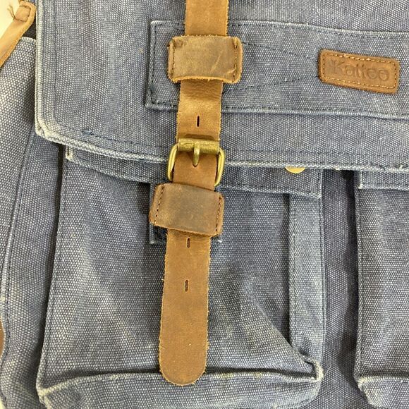 Kattee Canvas Leather Messenger Bag Blue Brown 16” x 15” Camera Weekend - Picture 3 of 10